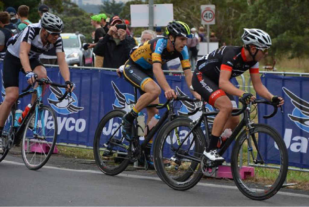 Aaron Watts (at front) in the Men’s Elite Road Race at the Mars Road National Championships at Ballarat on Sunday. PHOTO: CONTRIBUTED Aaron Watts (at front) in the Men’s Elite Road Race at the Mars Road National Championships at Ballarat on Sunday. PHOTO: CONTRIBUTED